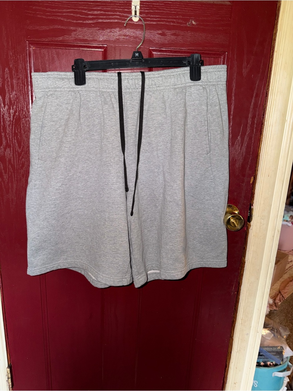 Athletic Works Men's Light Gray Athletic Drawstring Shorts with Black Cord